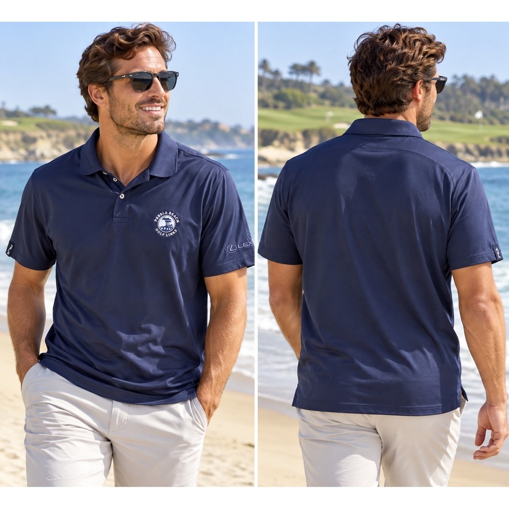 Pebble Beach RLX Ralph Lauren Polo Mens Large Navy Blue Lexus Golf Performance